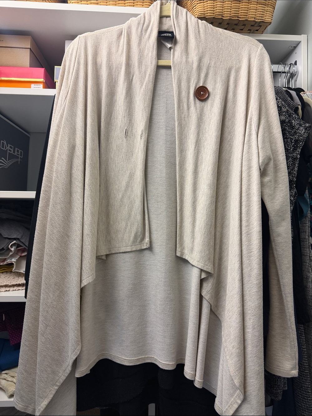 bobeau Light Beige Draped Open-Front Women's Cardigan